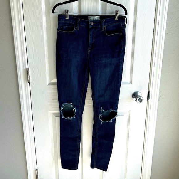 Free People Dark Wash Busted Knee Skinny Jeans - Picture 2 of 4